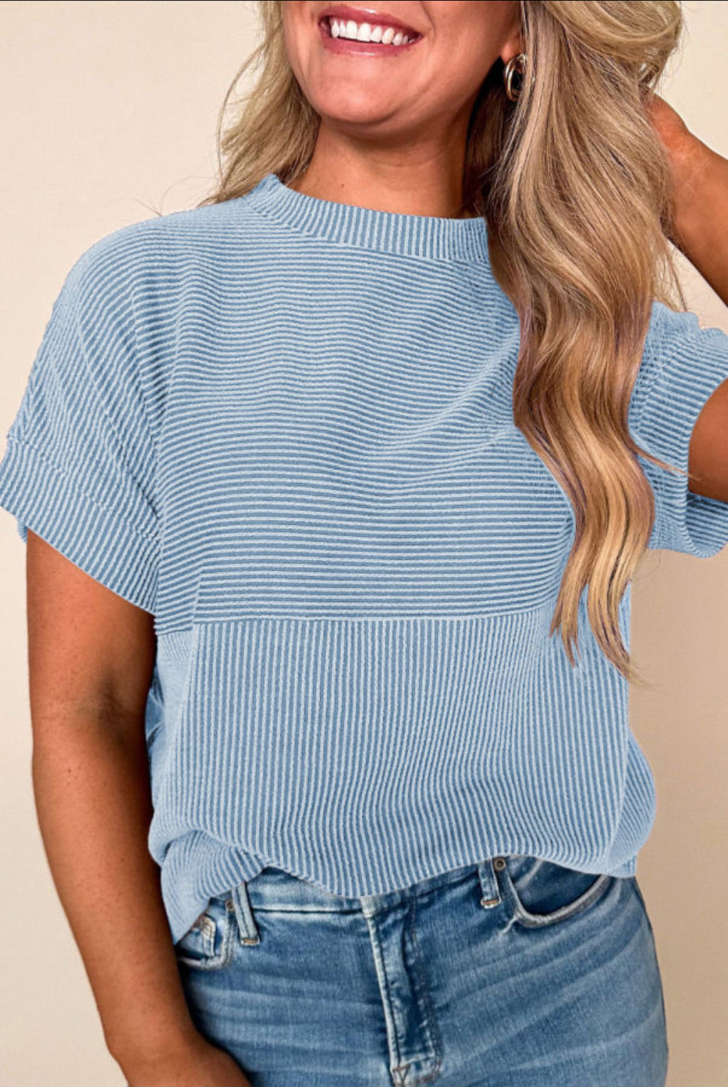 Blue Corded Short Sleeve Top