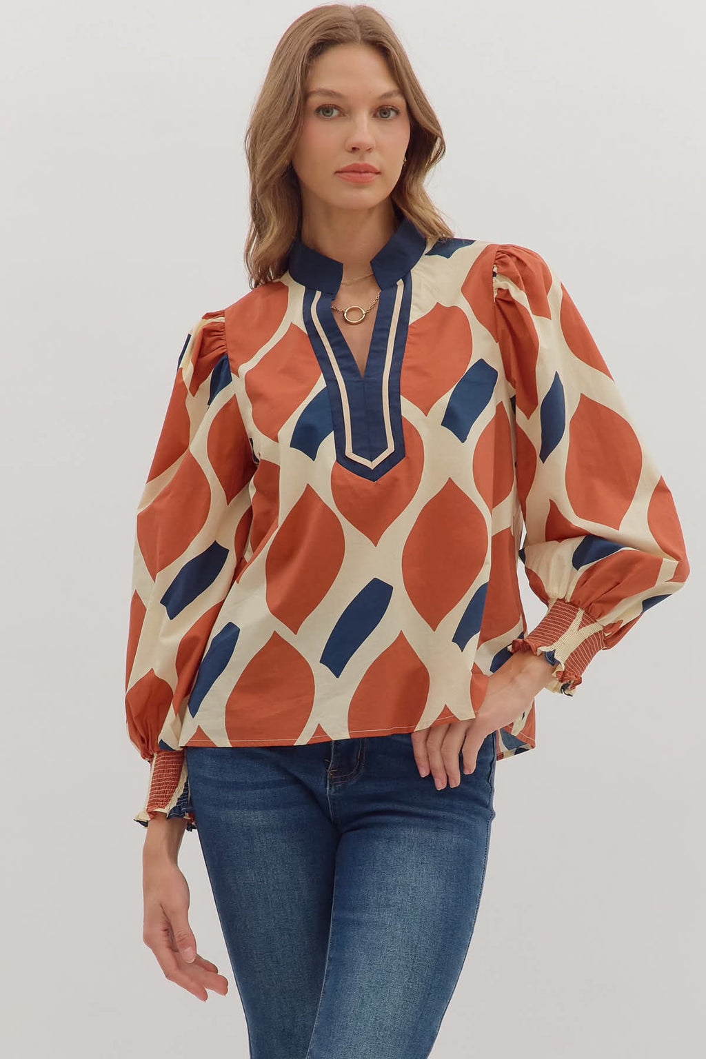 Abstract Top- Ecru/Rust