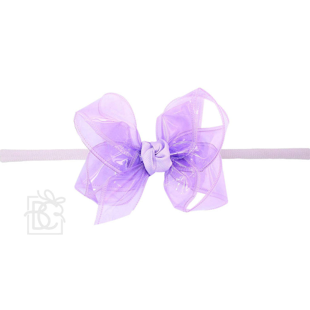 1/4" PANTYHOSE HEADBAND W/WATERPROOF BOW: 5.5" Huge - 2.5" Ribbon / PINK