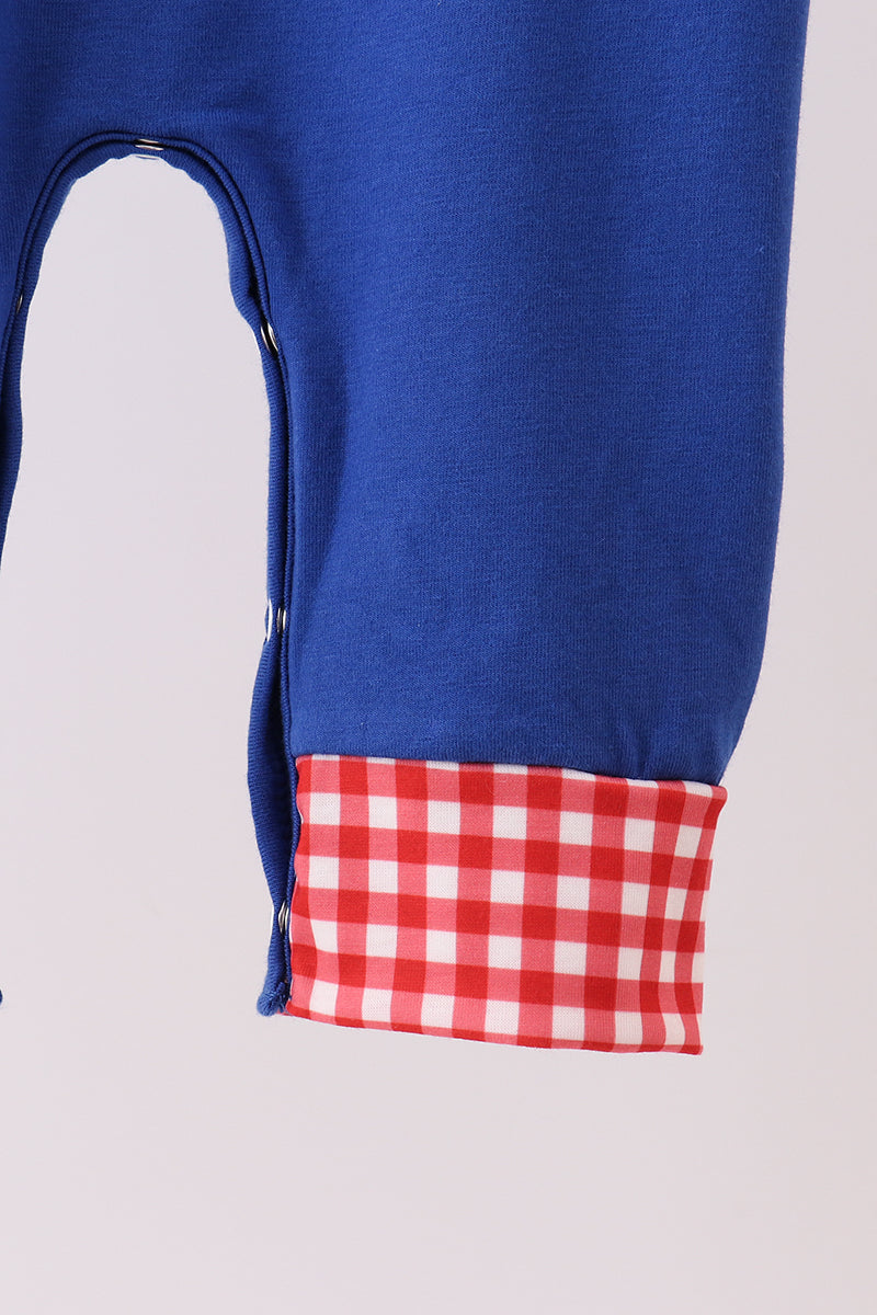 Blue character embroidery romper