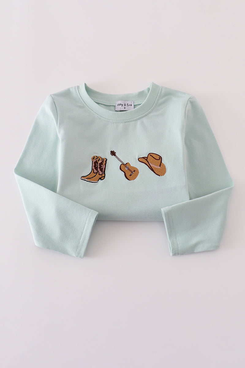 Blue boots embroidery pants set