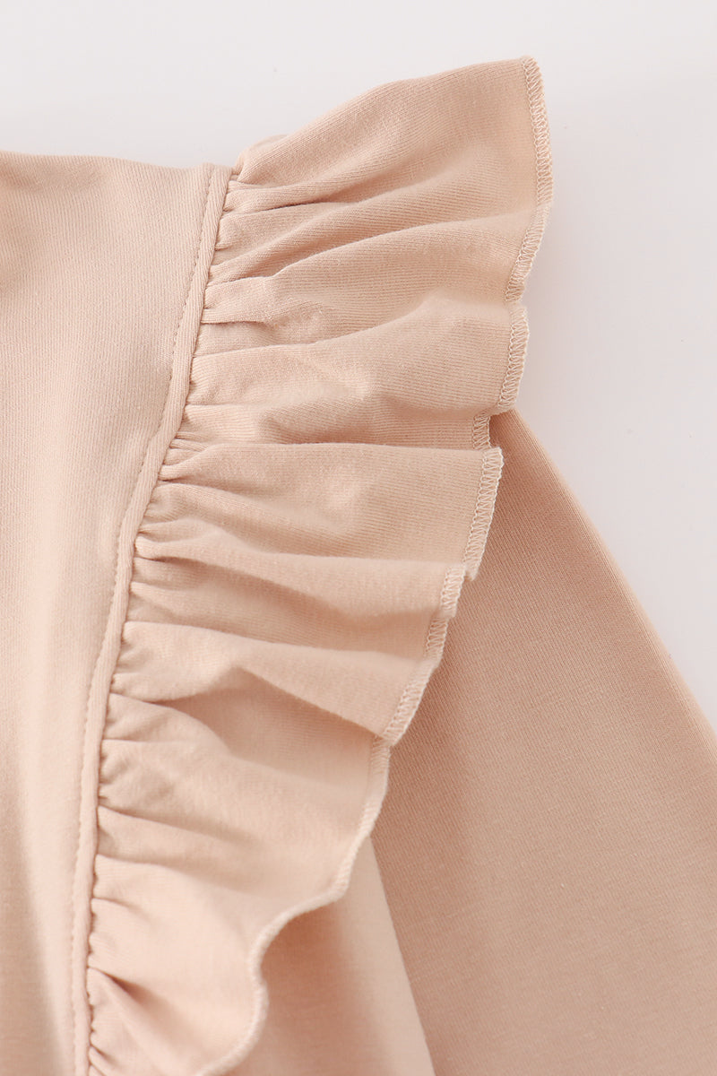 Beige turkey french knot ruffle top- In stock