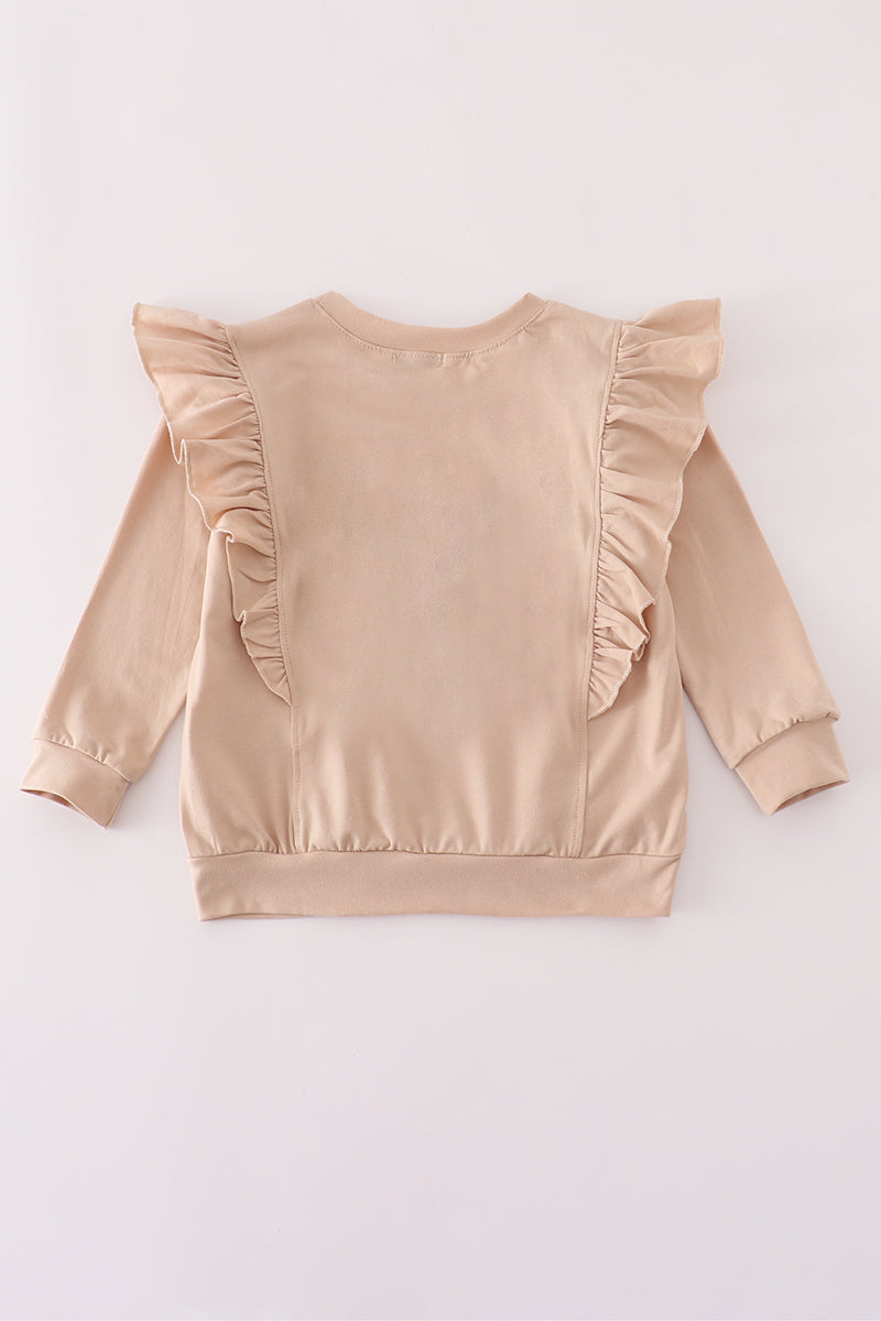 Beige turkey french knot ruffle top- In stock