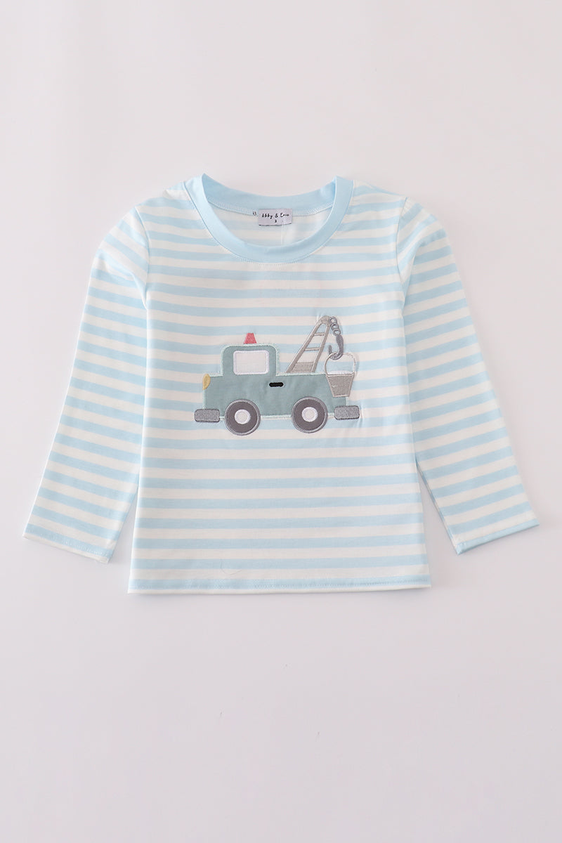 Blue crane applique stripe top