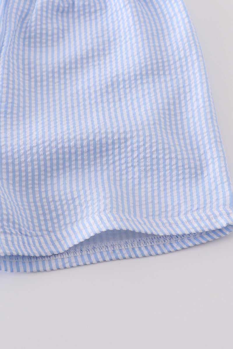 Blue cross embroider smocked set