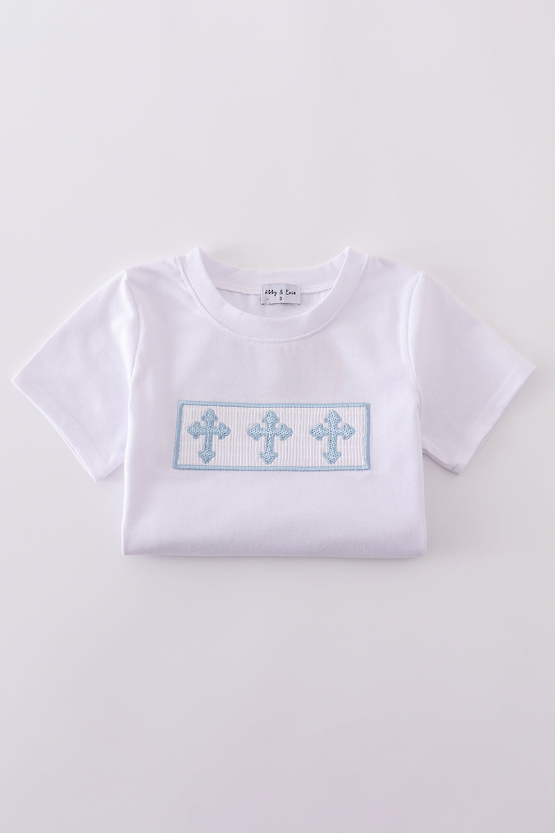 Blue cross embroider smocked set