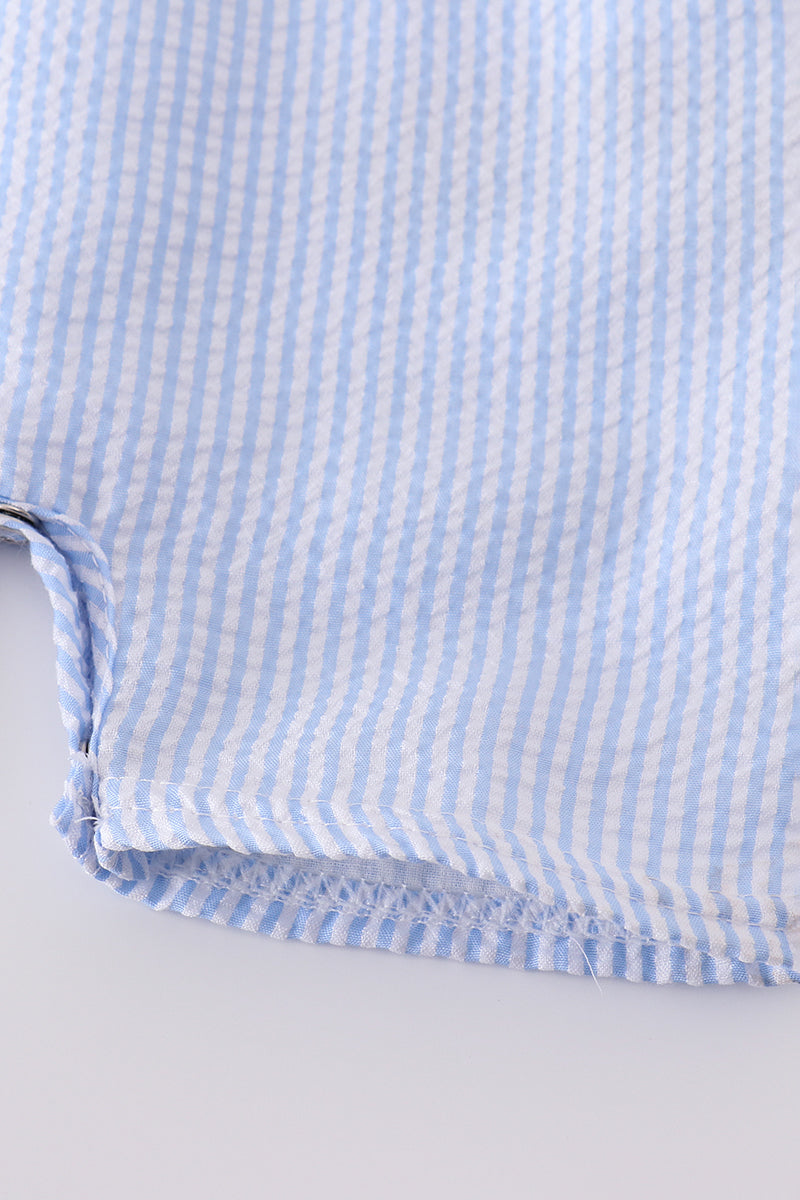 Blue cross embroider smocked set