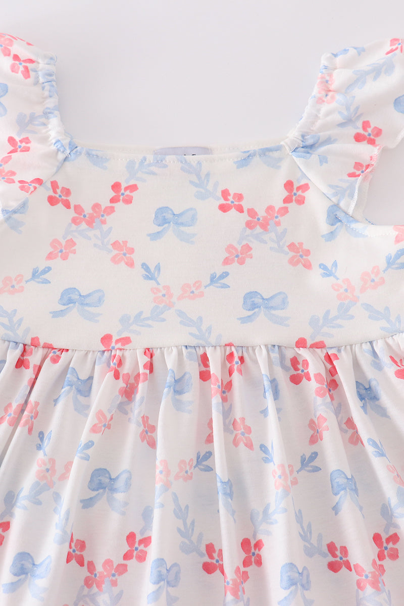 Blue bow lattice print mom&me dress