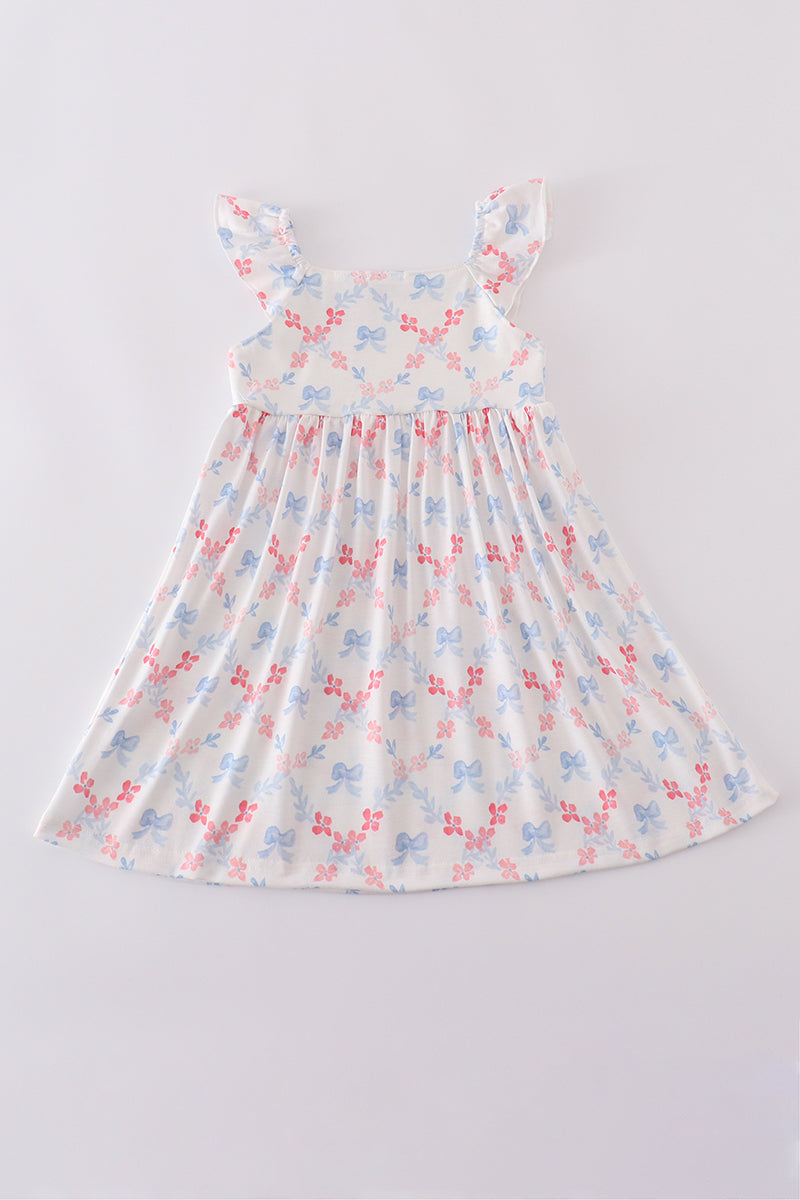 Blue bow lattice print mom&me dress