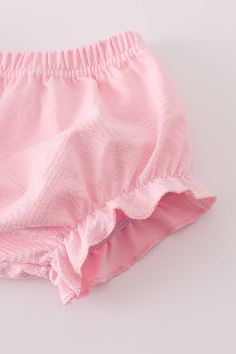 Blue bow embroidery gingham ruffle bloomer set