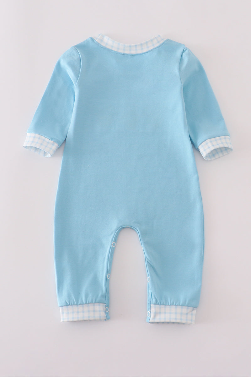 Blue character embroidery romper