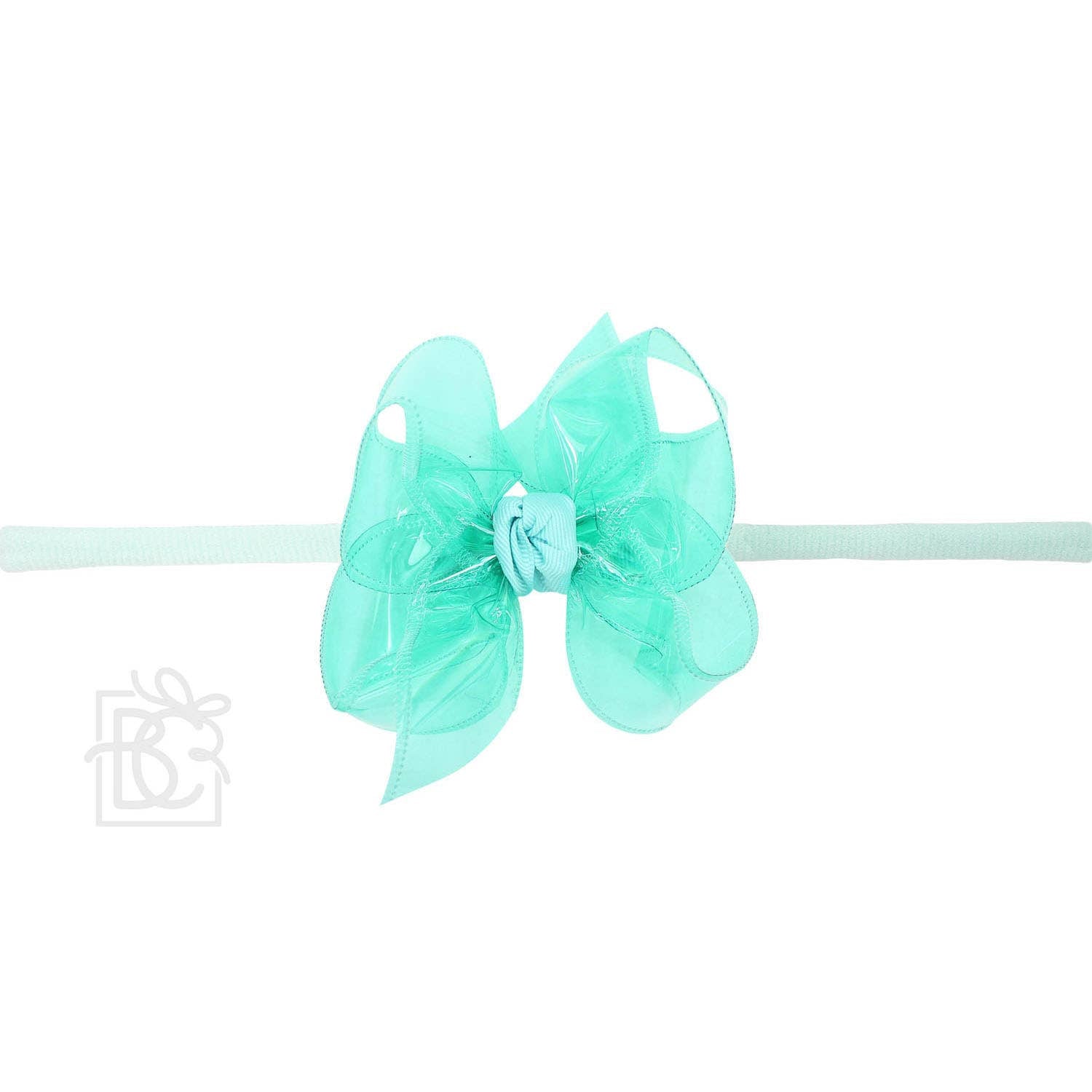 1/4" PANTYHOSE HEADBAND W/WATERPROOF BOW: 5.5" Huge - 2.5" Ribbon / AQUA