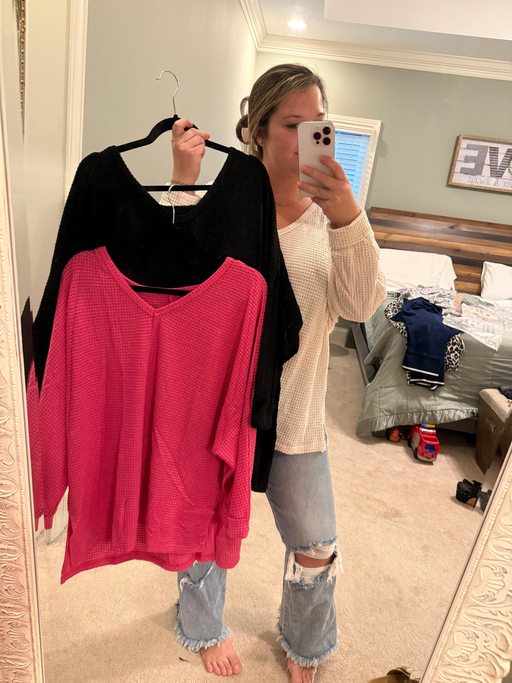 Black Oversized Waffle Top- IN STOCK