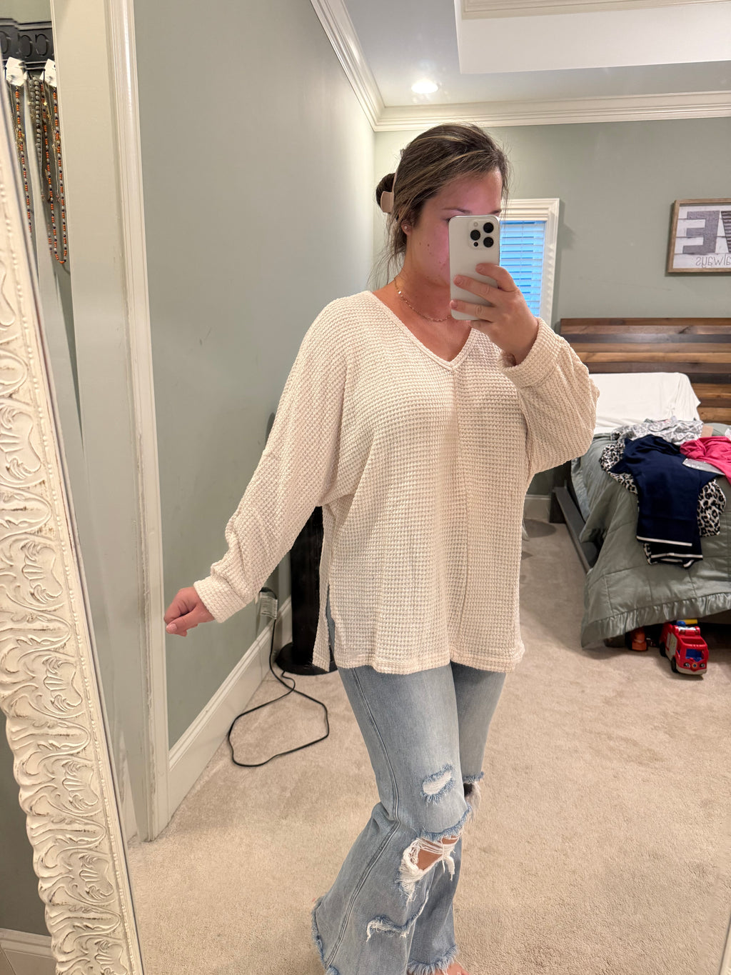 Black Oversized Waffle Top- IN STOCK