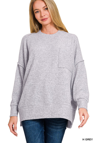 BRUSHED MELANGE DROP SHOULDER OVERSIZED SWEATER- GREY