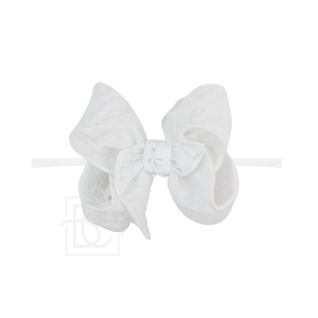 1/4" PANTYHOSE HEADBAND W/ SEESUCKER BOW : Light Pink / 1/4" Pantyhose Headband W/ 4.5" LG. New Seersucker Bow