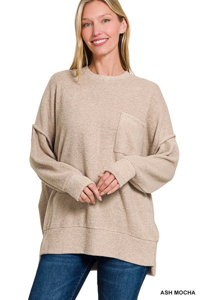 BRUSHED MELANGE DROP SHOULDER OVERSIZED SWEATER- DUSTY TEAL