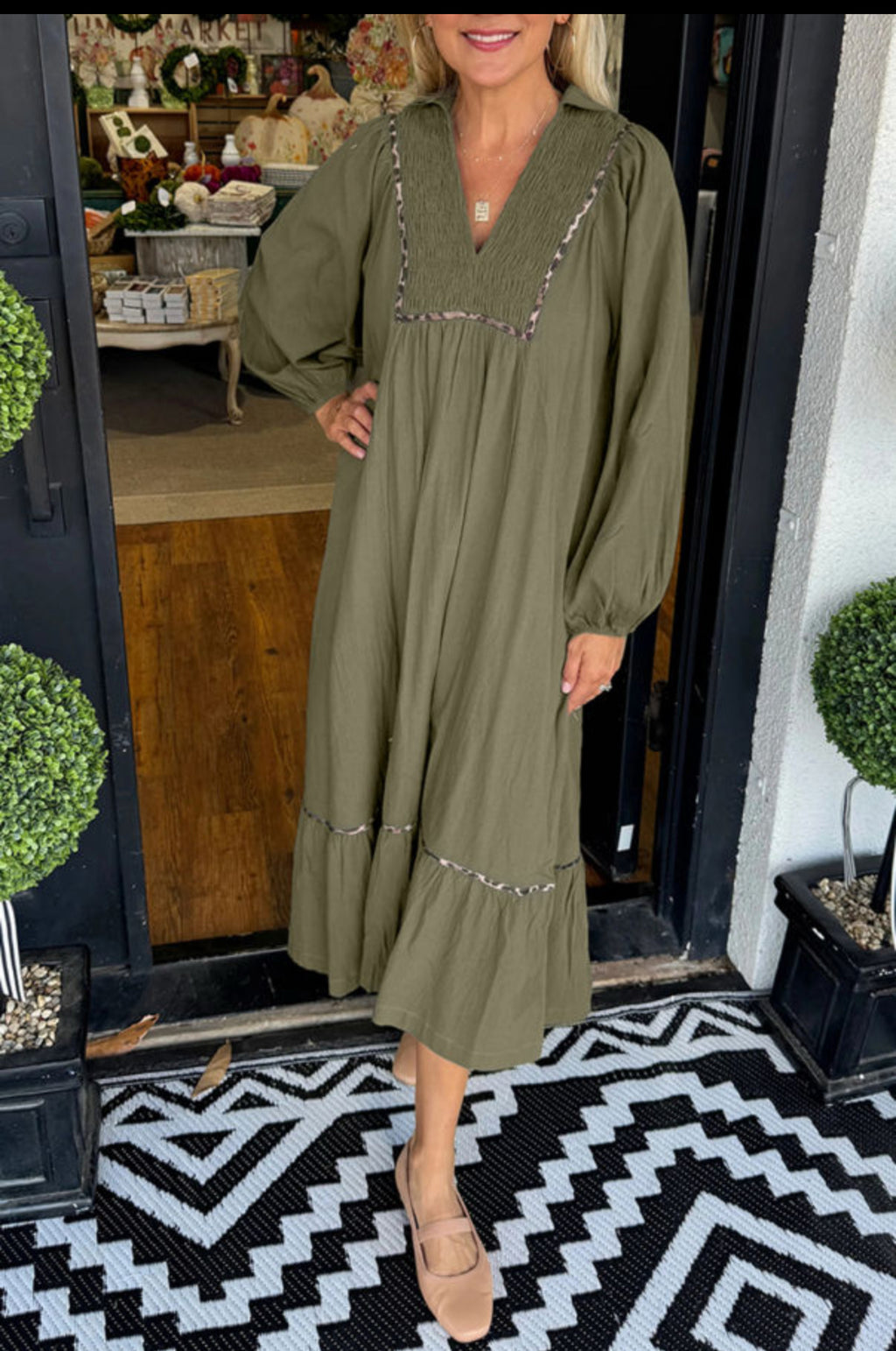 Black Leopard Trim Dress