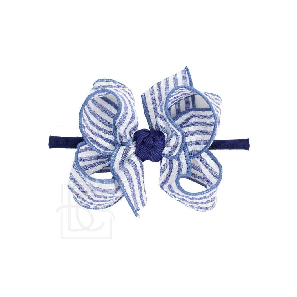 1/4" PANTYHOSE HEADBAND W/ SEESUCKER BOW : Millennium Blue / 1/4" Pantyhose Headband W/ 4.5" LG. New Seersucker Bow