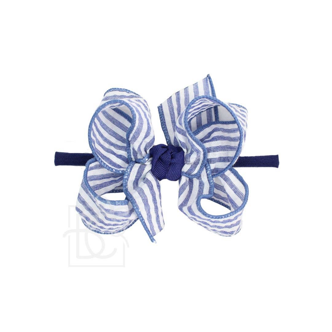 1/4" PANTYHOSE HEADBAND W/ SEESUCKER BOW : Millennium Blue / 1/4" Pantyhose Headband W/ 4.5" LG. New Seersucker Bow