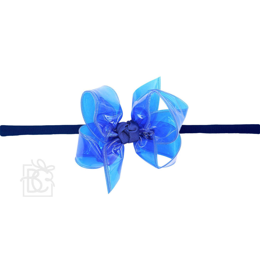 1/4" PANTYHOSE HEADBAND W/WATERPROOF BOW: 5.5" Huge - 2.5" Ribbon / AQUA