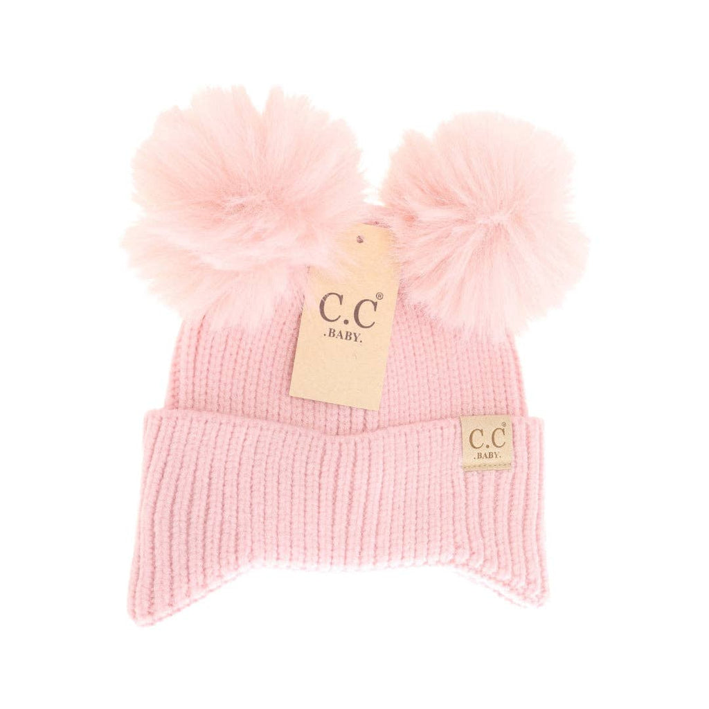BABY Ear Flap Double Pom C.C Beanie: Ivory