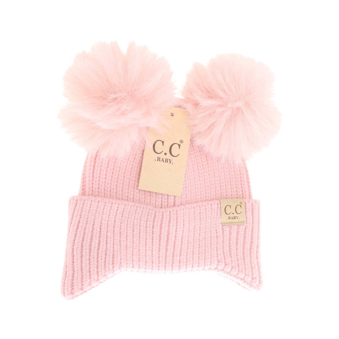 BABY Ear Flap Double Pom C.C Beanie: Ivory