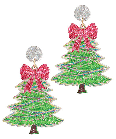 Green/Pink Tree Earrings