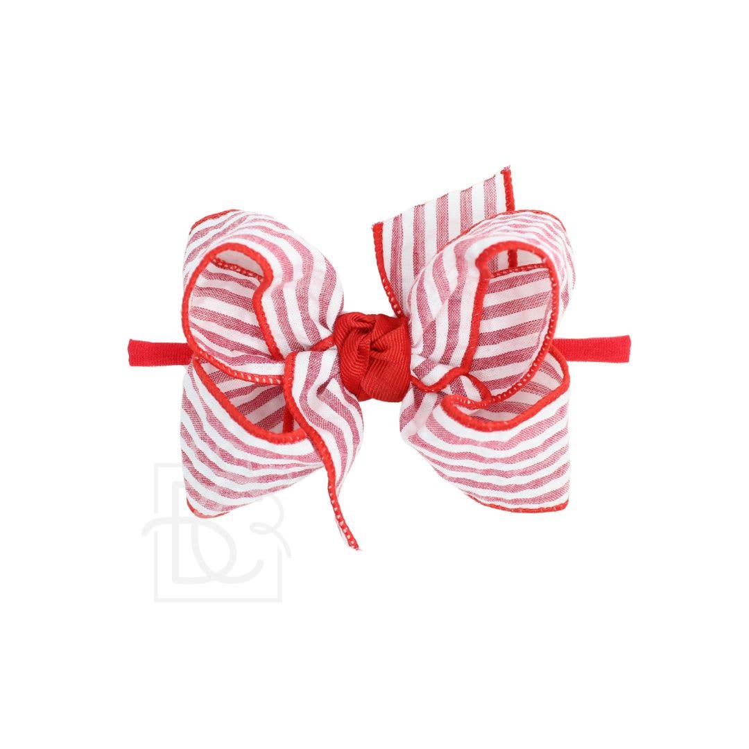 1/4" PANTYHOSE HEADBAND W/ SEESUCKER BOW : Millennium Blue / 1/4" Pantyhose Headband W/ 4.5" LG. New Seersucker Bow