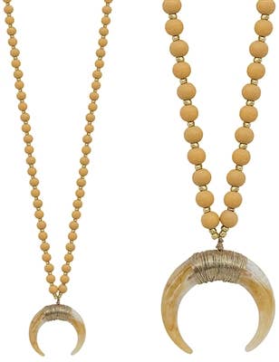 Natural Tan Wood with Horn Accent 32" Necklace