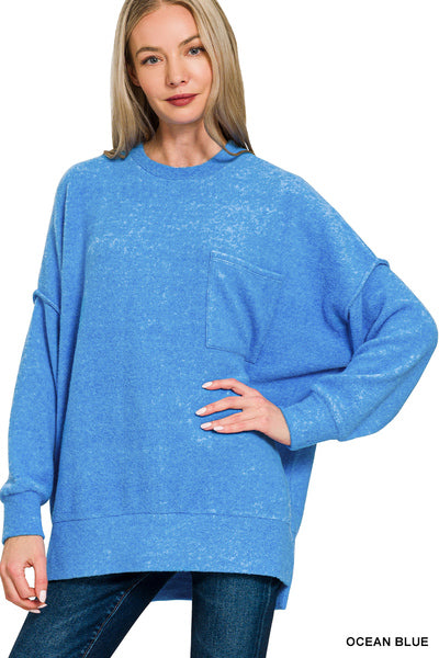 BRUSHED MELANGE DROP SHOULDER OVERSIZED SWEATER- DUSTY TEAL
