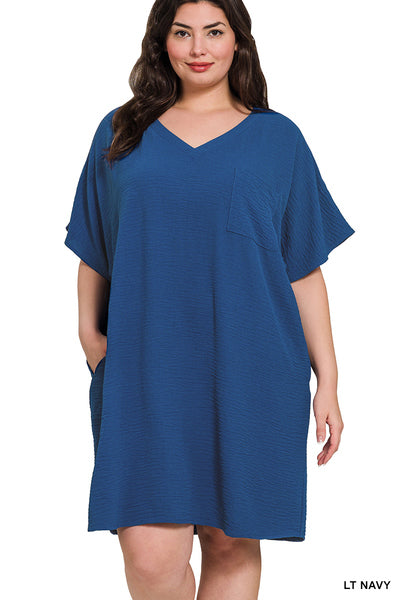 Black Woven Airflow V Neck Dress