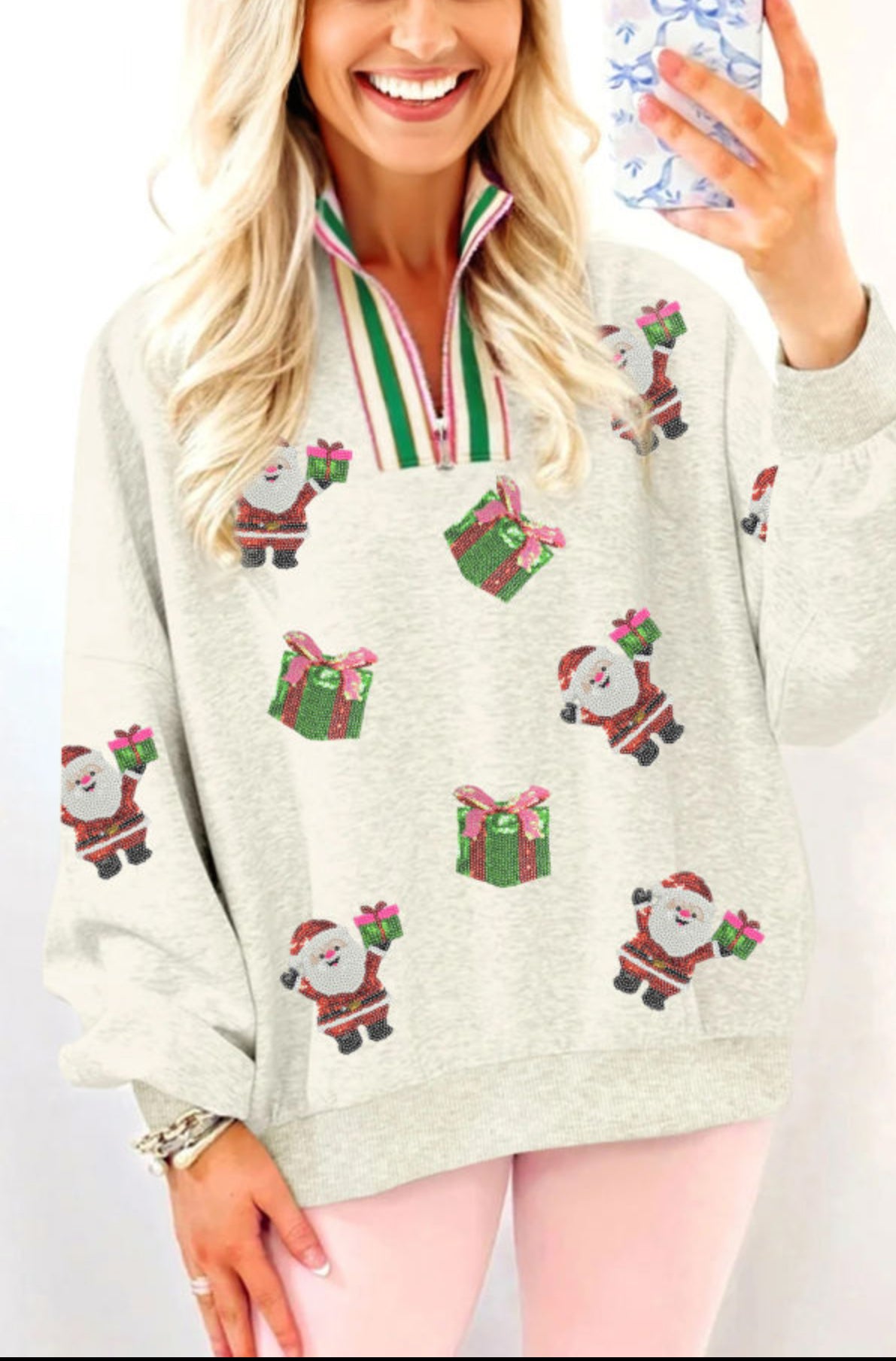 Grey Santa Christmas Top