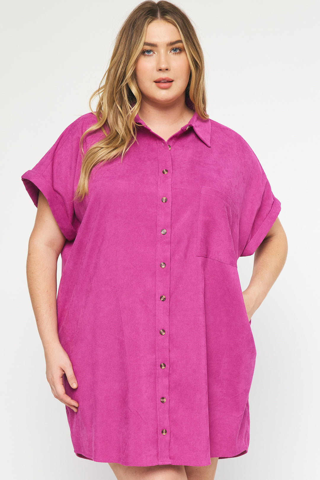 Orchid Corduroy Dress  Bright Pink Boutique