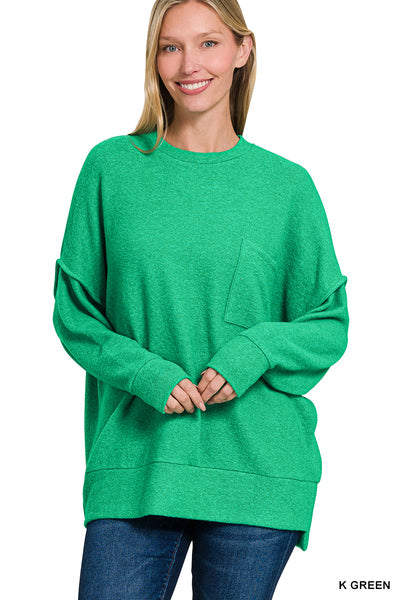 BRUSHED MELANGE DROP SHOULDER OVERSIZED SWEATER- DUSTY TEAL