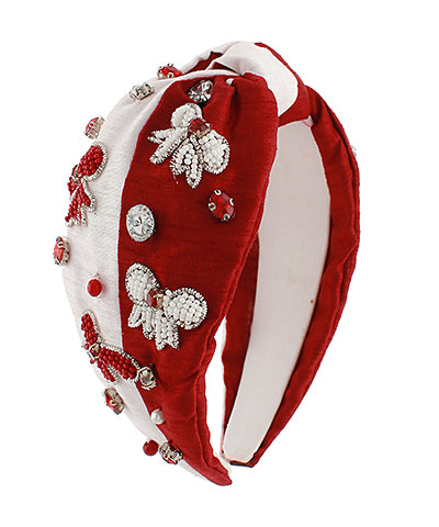 Burgundy/White Bow Headband