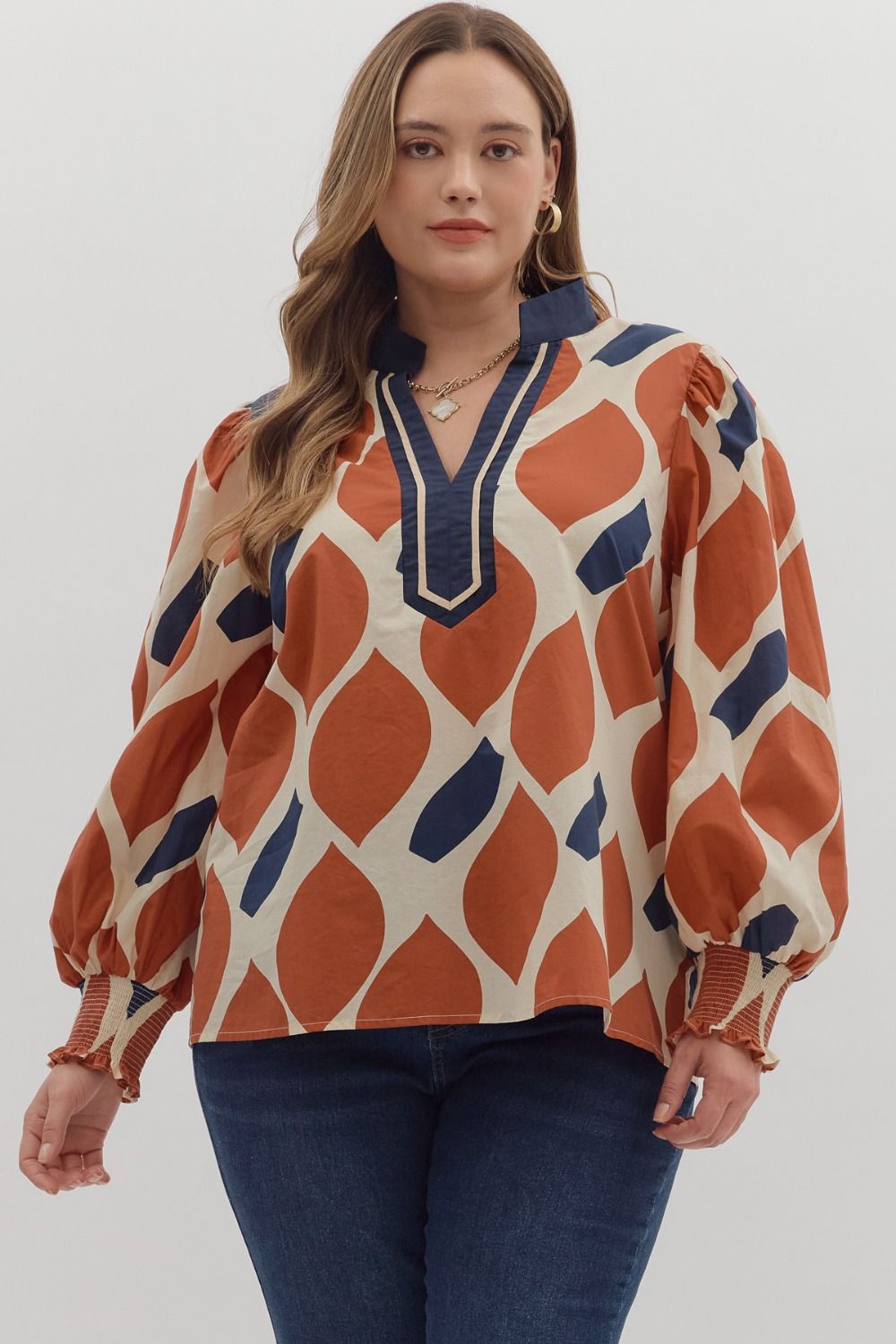 Abstract Top- Ecru/Rust