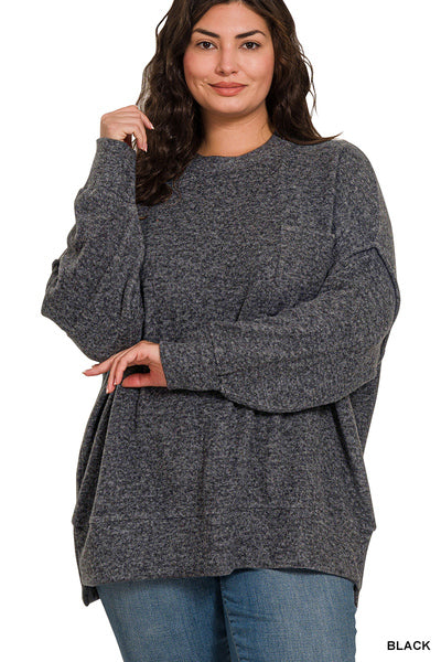 BRUSHED MELANGE DROP SHOULDER OVERSIZED SWEATER- DUSTY TEAL
