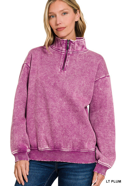 ACID WASH FLEECE HALF ZIP PULLOVER