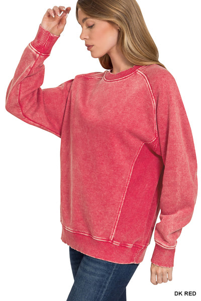 ACID WASHED FLEECE SWEATSHIRT- RED