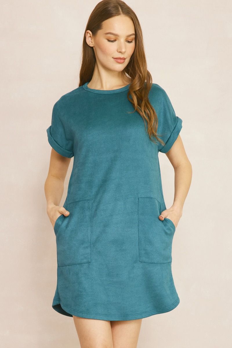 Cozy Suede Dress- Green L