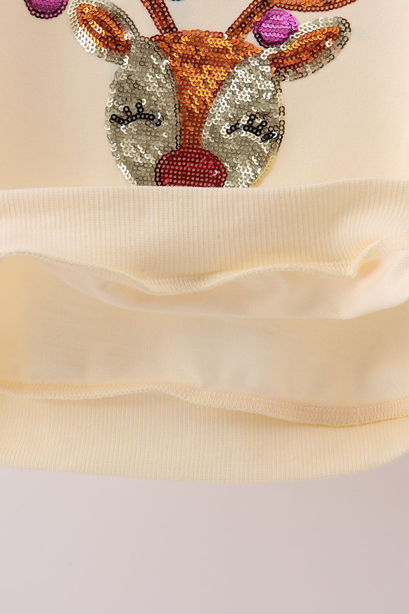 Beige reindeer sequin mom&me sweatshirt