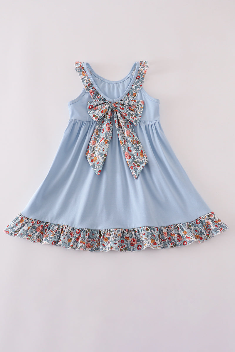 Blue apple floral applique ruffle dress
