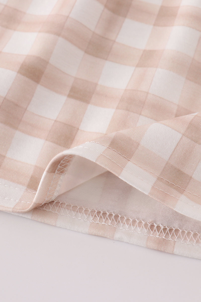 Beige puppy embroidery gingham bloomer set