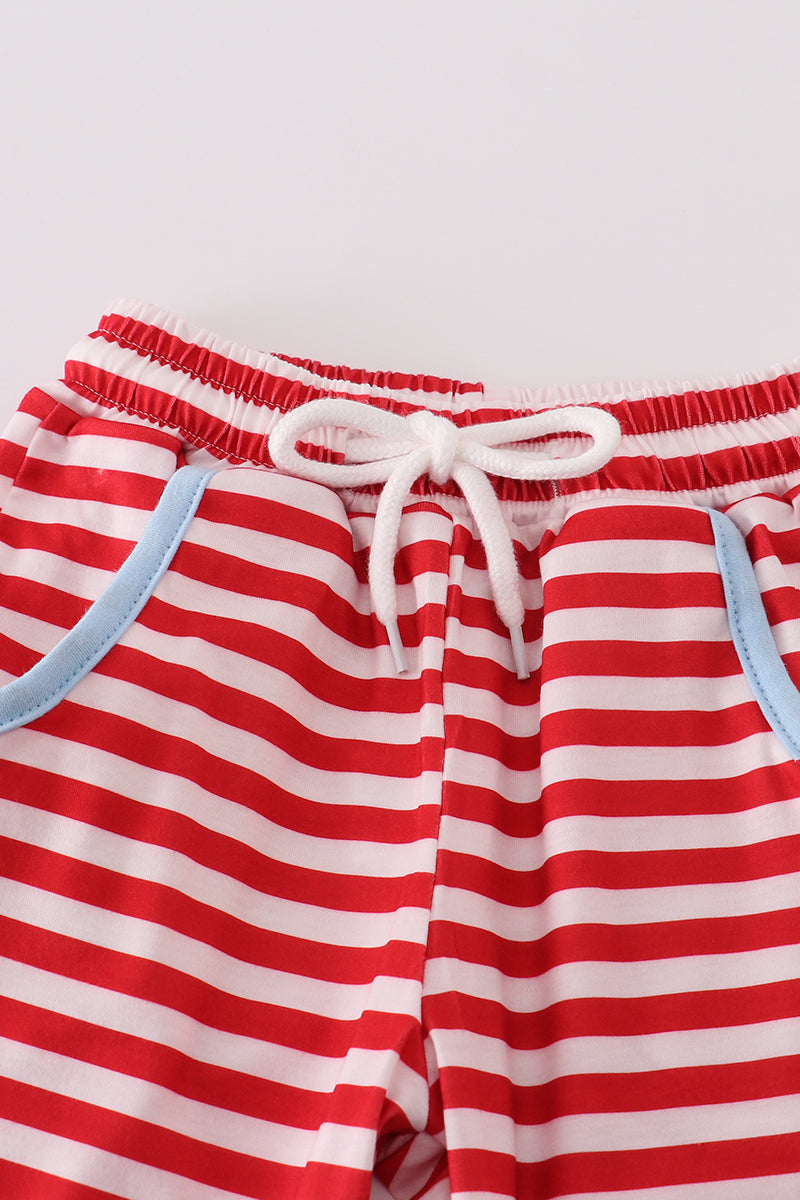 Blue airplane embroidery stripe pants set