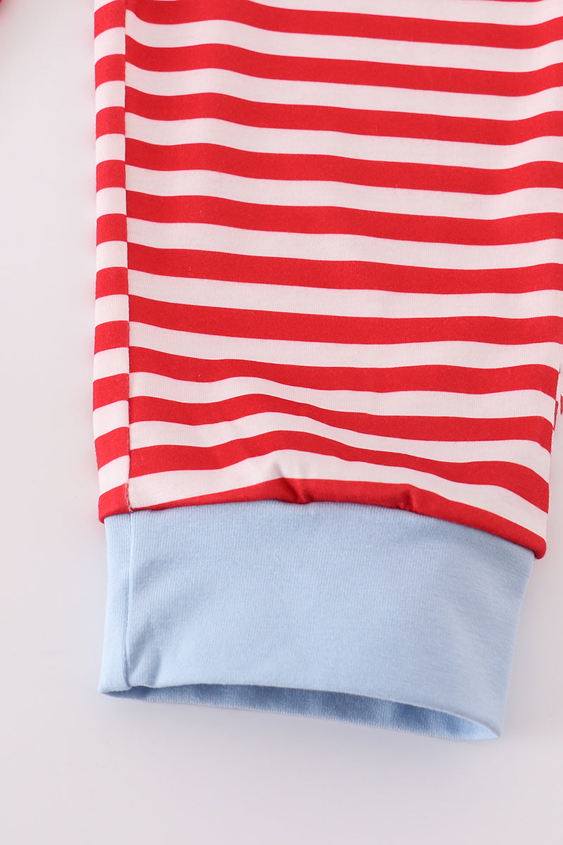 Blue airplane embroidery stripe pants set