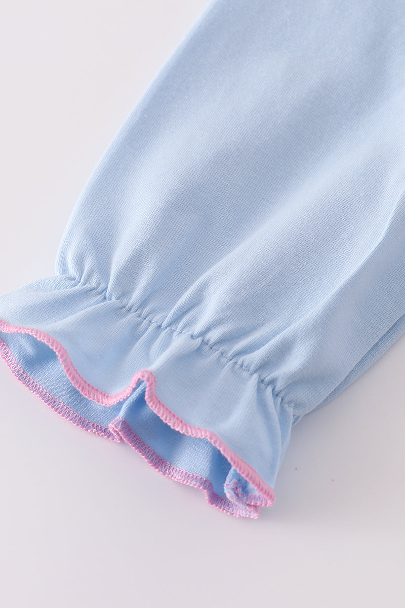 Blue airplane embroidery stripe ruffle pants set