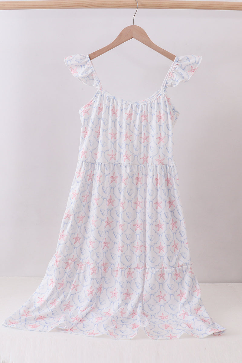 strapless open back dress Blue starfish shell tiered women dress – Bright Pink Boutique
