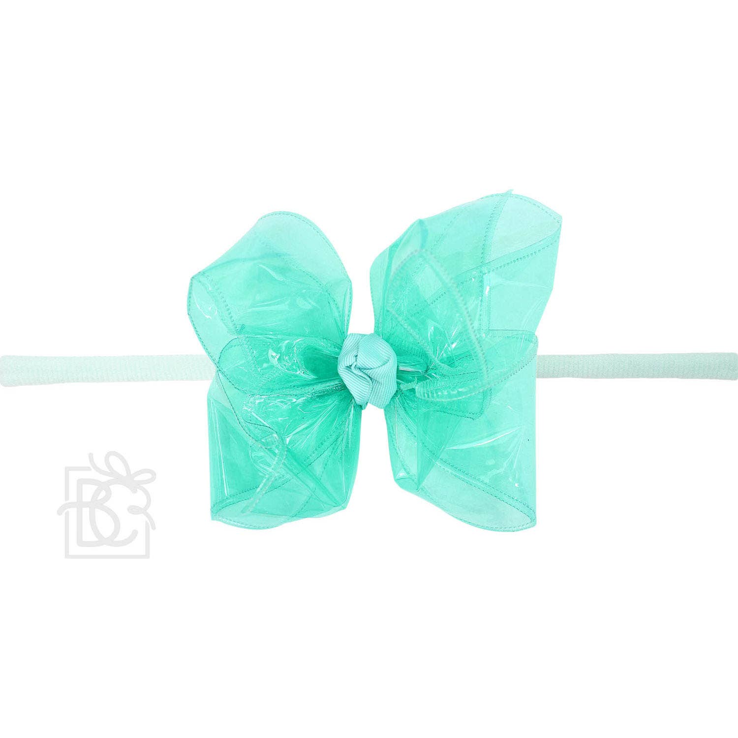 1/4" PANTYHOSE HEADBAND W/WATERPROOF BOW: 5.5" Huge - 2.5" Ribbon / AQUA