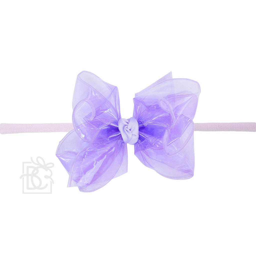 1/4" PANTYHOSE HEADBAND W/WATERPROOF BOW: 5.5" Huge - 2.5" Ribbon / LIGHT ORCHID
